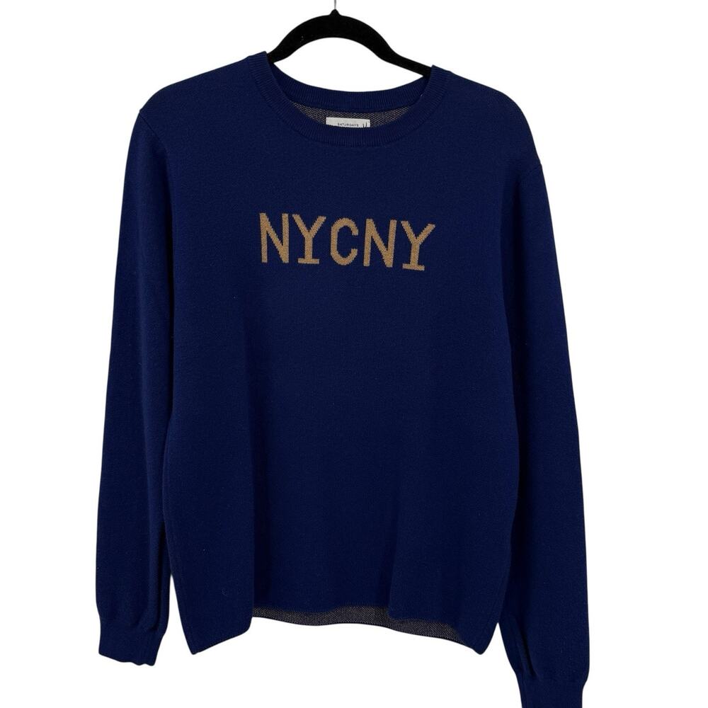 Saturdays New York City Mens Sweater Medium Crewneck Blue NYCNY Logo Pullover - Picture 7 of 7